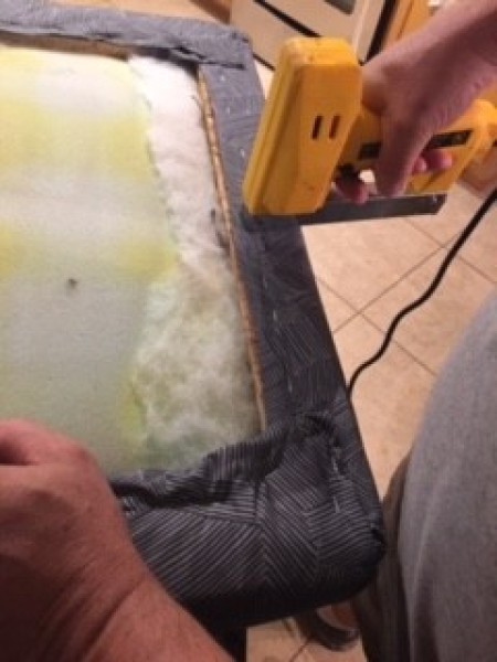 Re-Upholstered Ottoman - stabling in place on bottom section