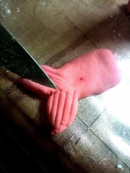 Mermaid Tail Cake Topper (Gumpaste) - use knife to make the tail lines