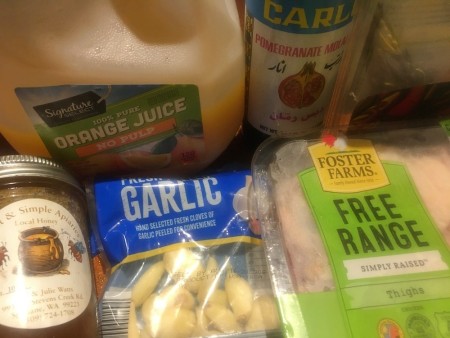 Ingredients for pomegranate rosemary chicken.