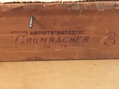 The lable "Grumbacher" on the back of the frame.