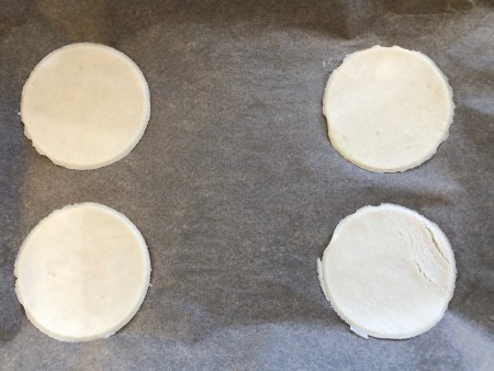 Circles of pie crust for hand pies.