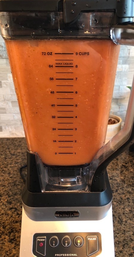 The blended tomato soup.