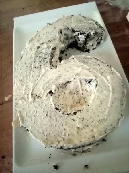 Number Cake Craft - crumb coat the cake with the frosting