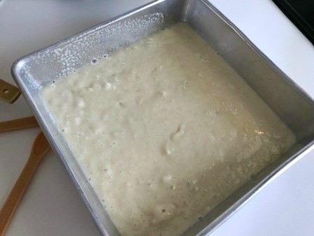 A pan of the cobbler batter.