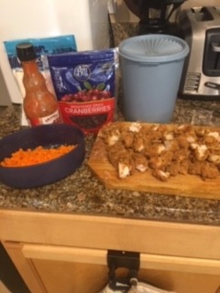 Ingredients for sticky fingers chicken salad.