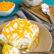 A plate containing yum yum salad.