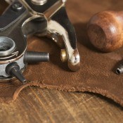 A collection of leatherworking tools.