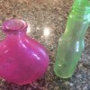 DIY Sea Glass Bottles - bright pink and vaseline green bottles
