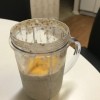 A blender cup filled with chia seed pudding.