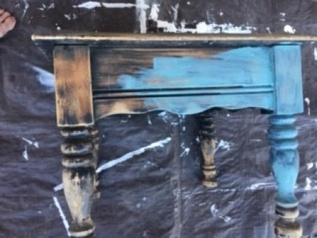 Double Distressed Farmer's Table - painting with blue chalk paint