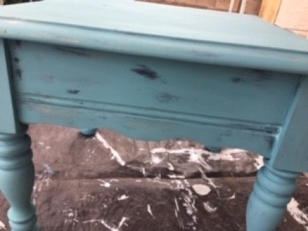 Double Distressed Farmer's Table - before paint dried wiped with a wet rag to expose some of the black paint