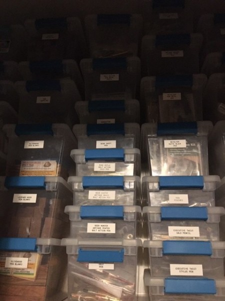 Stacked storage bins.