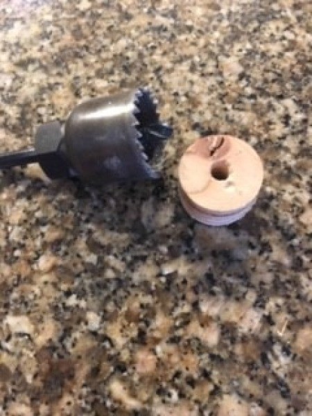 Planter Lamp - wood circle cut with hole saw bit