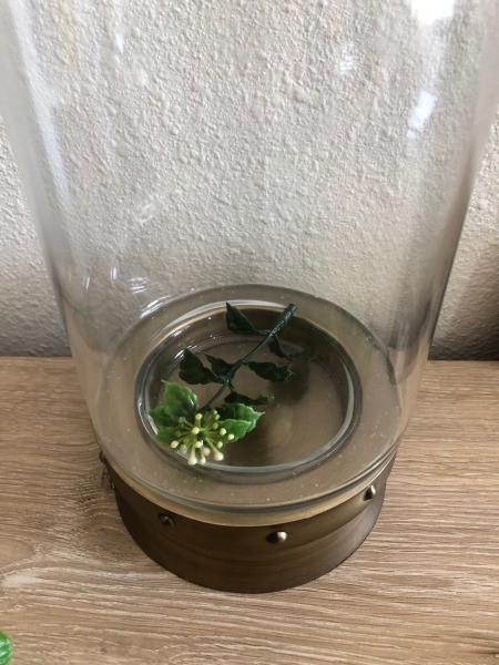 Decor for Less Using Hurricane Vases - adding leaf stems and flowers to vase