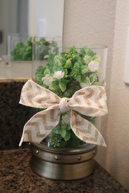 Decor for Less Using Hurricane Vases - closeup of the vase with the bow