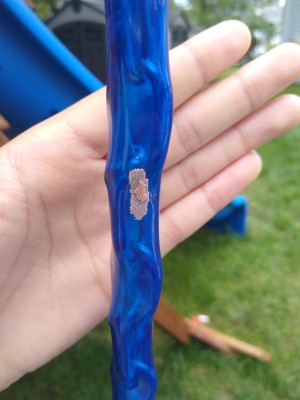 Small Insect Eggs on Plastic Part of Wooden Playground? - cluster of eggs on plastic tube covering swing chain