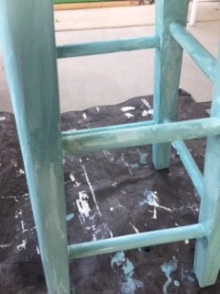 Distressed Finish Stool - allow to dry for 15 minutes and wipe off some of the paint and varnish when the paint is dry