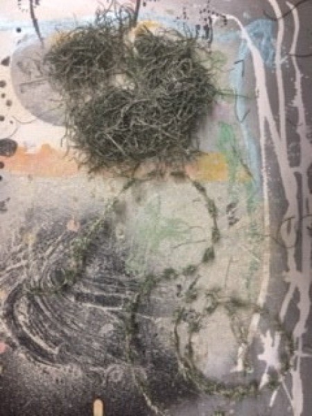 Topiary Watering Can Bird's Nest Decor - after spray painting