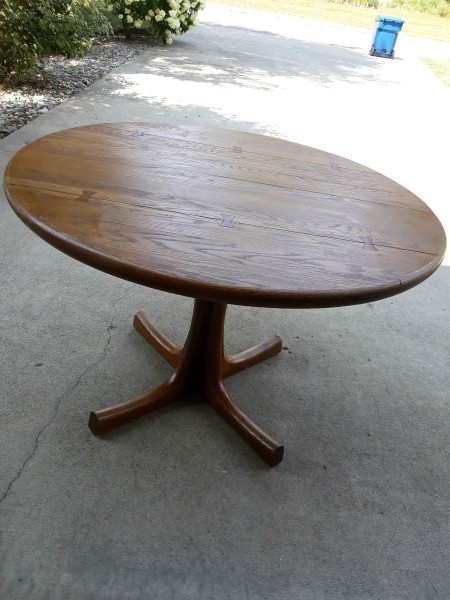 A round oak table.