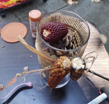 Fall Themed Glass Tube - looking down into the cylinder