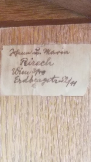 A label on a piece of furniture.