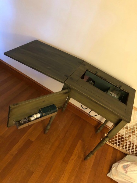 A White sewing machine table