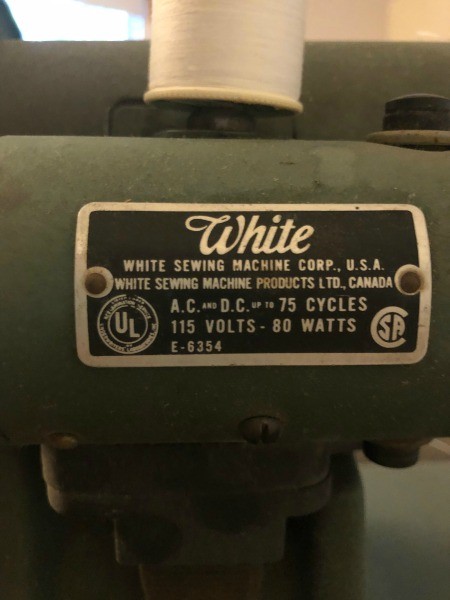 The label on a White sewing machine.