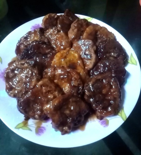 A plate of sweet potato squash barbeque.