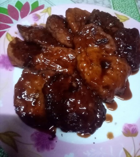 A plate of sweet potato squash barbeque.