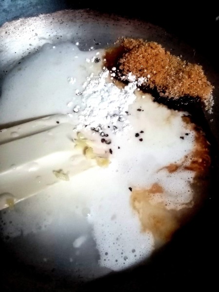 Mixing up the sauce ingredients.