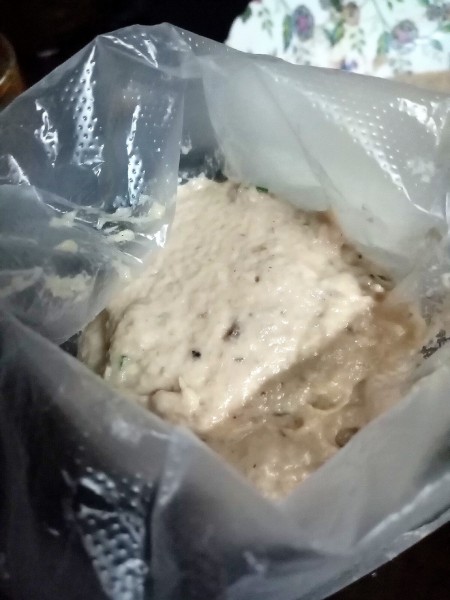 Putting the paste into a piping bag.