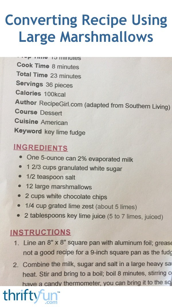 Converting Recipe Using Large Marshmallows ThriftyFun