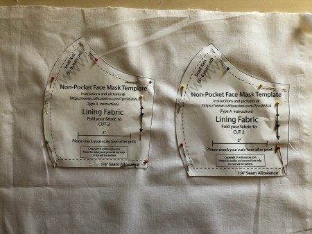 Non Pleated Child's Mask - lining fabric pinned in place