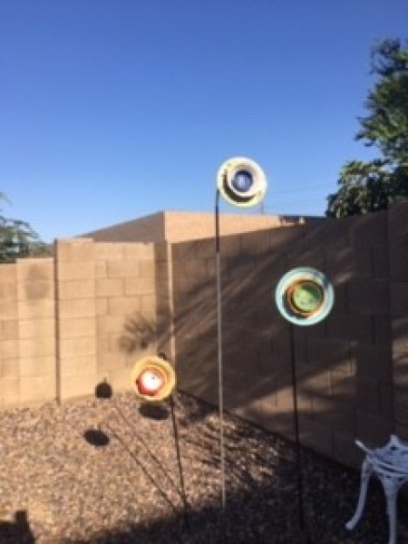 Tea Cup Bird Feeder/Bird Bath - ceramic flower display in yard from previous crart