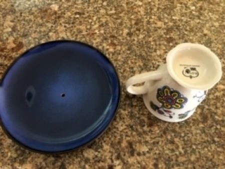 Tea Cup Bird Feeder/Bird Bath - cup and saucer with holes drilled