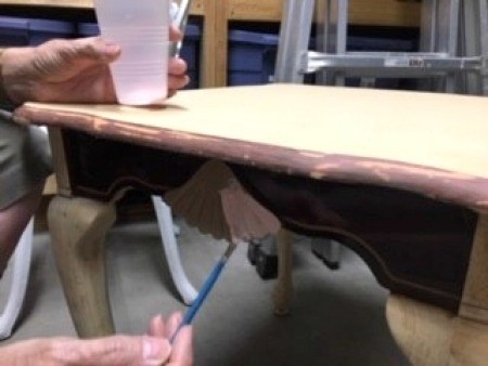 Upcycled Wooden Table - painting decorative part on side