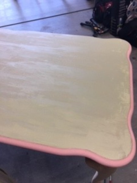 Upcycled Wooden Table - pink top edge and pale green top