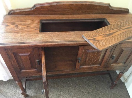 Identifying a Vintage or Antique Buffet/Sideboard? - door open on front and rectangular piece opened on the top
