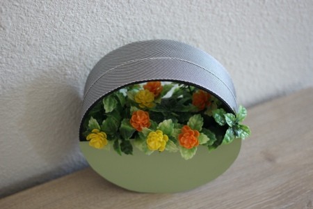 Circle Faux Flower Planter - paint chip half circle glued to one side