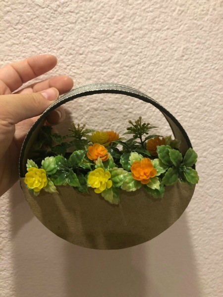 Circle Faux Flower Planter - flowers added
