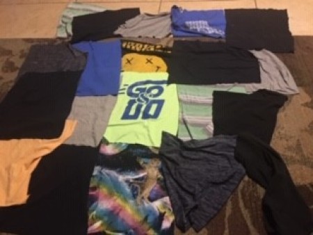 Tied T-Shirt Memory Quilt - squares of t- shirt fabric