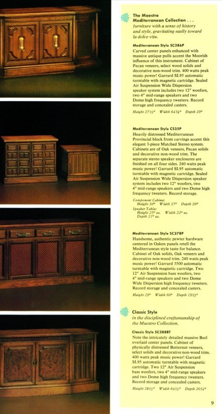 A brochure showing a Sylvania record player cabinet.