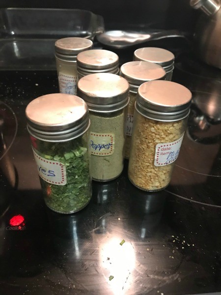 Spices on a counter.