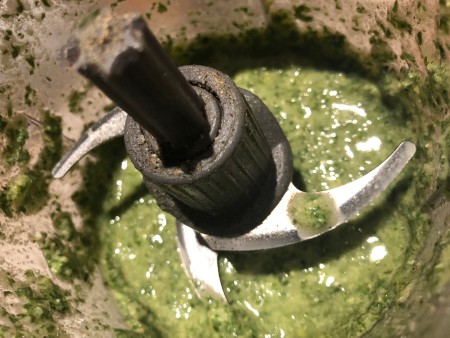 Making the pesto in a food processor.