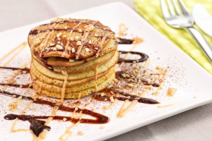 A stack of peanut butter pancakes.