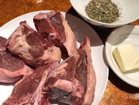 Ingredients for herb butter lamb chops.