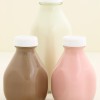 Flavored milk in bottles.