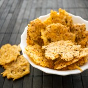 A bowl of homemade cheese crisps.