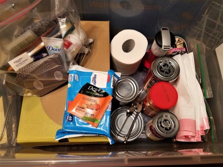 Making an Emergency Bug Out Box - TP, hand wipes, can opener, etc.