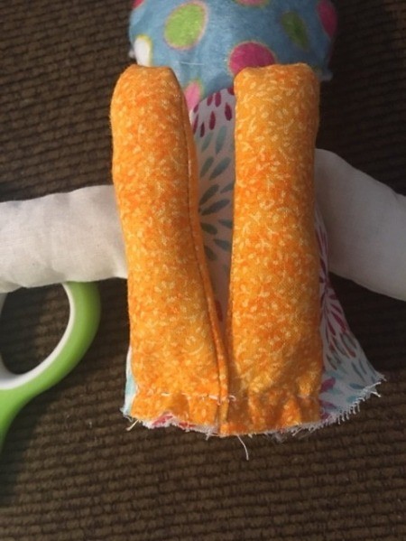 Scrappy Funky Doll - pin legs to bottom of dress and baste